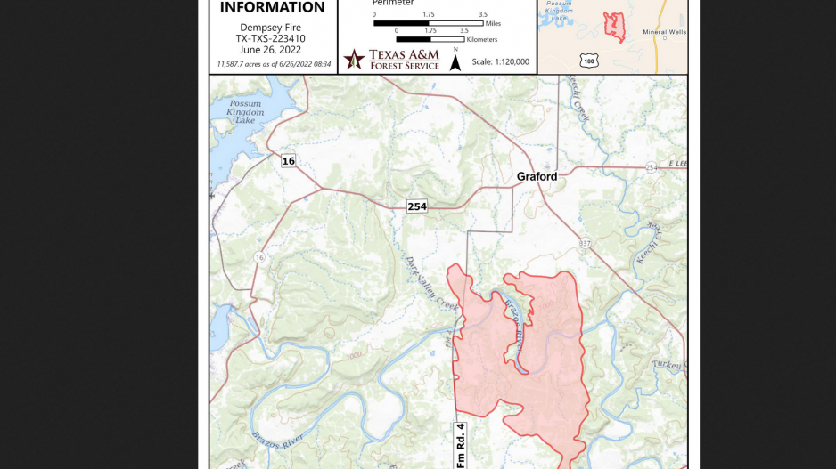 Dempsey Fire Map 6.27.22 (Contributed/Texas Forest Service) Dempsey Fire Map 6.27.22 (Contributed/Texas Forest Service)