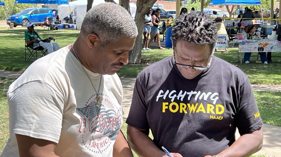Pastor Gary Jenkins collects signatures to be placed on the November 8, 2022 ballot for Tom Green County Judge at the annual Juneteenth Celebration at MLK Park on June 18, 2022 Pastor Gary Jenkins collects signatures to be placed on the November 8, 2022 ballot for Tom Green County Judge at the annual Juneteenth Celebration at MLK Park on June 18, 2022