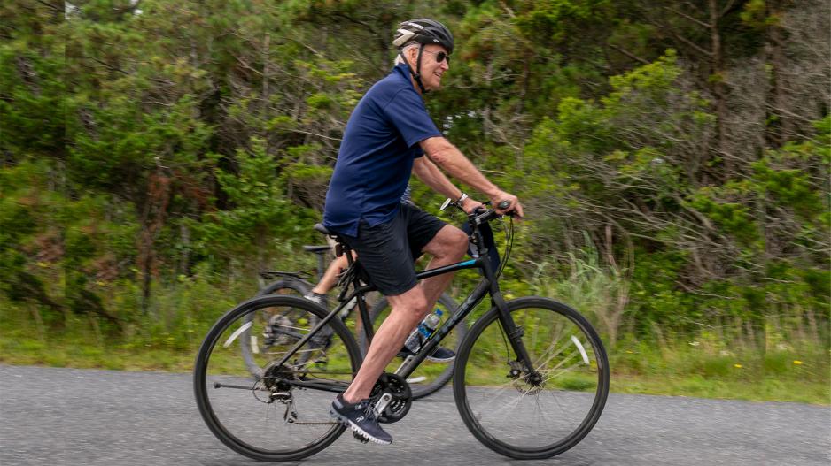 President Joe Biden goes on a bike ride in Gordons Pond State Park in Rehoboth Beach, Del., Sunday, July 10, 2022. (AP Photo/Andrew Harnik) President Joe Biden goes on a bike ride in Gordons Pond State Park in Rehoboth Beach, Del., Sunday, July 10, 2022. (AP Photo/Andrew Harnik)