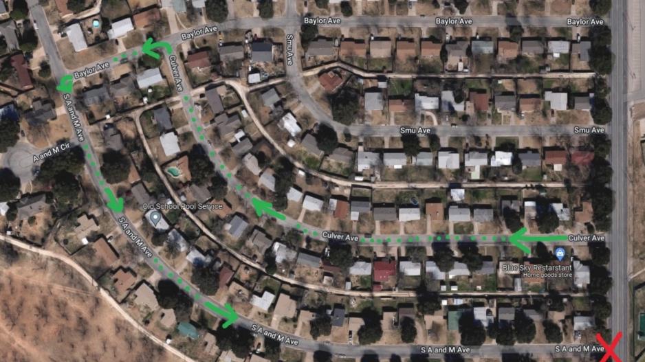 A&M Ave. Closure Detour Route (Contributed/COSA) A&M Ave. Closure Detour Route (Contributed/COSA)