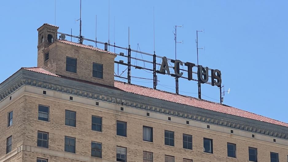 The broken sign atop the iconic Cactus Hotel in downtown San Angelo, Texas. The broken sign atop the iconic Cactus Hotel in downtown San Angelo, Texas.
