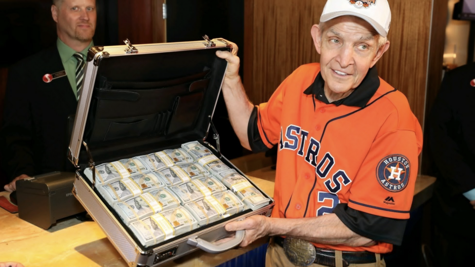Jim "Mattress Mack" McIngvale collects his winnings Jim "Mattress Mack" McIngvale collects his winnings