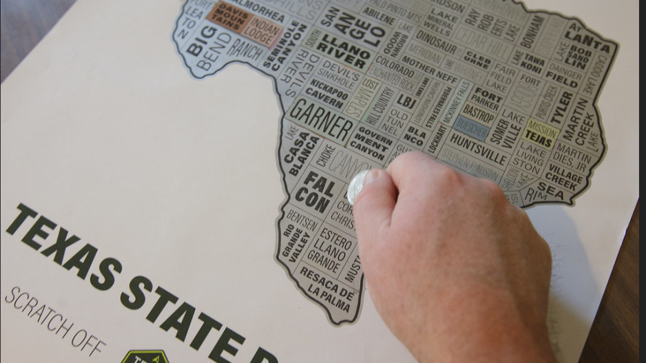 TPWD 100 Year Scratch Off Map (Courtesy TPWD) TPWD 100 Year Scratch Off Map (Courtesy TPWD)