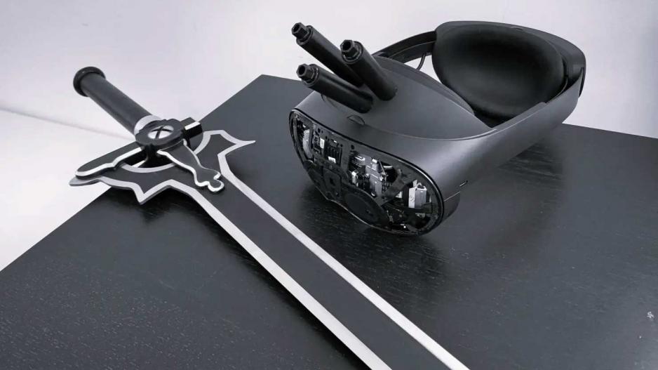 Oculus Rift VR setup called NerveGear, which allows the user to play a game in virtual reality. Oculus Rift VR setup called NerveGear, which allows the user to play a game in virtual reality.