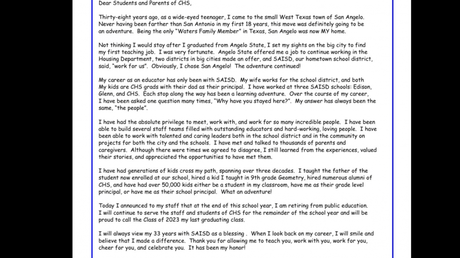 Bill Waters Letter to his Teachers and Students Bill Waters Letter to his Teachers and Students