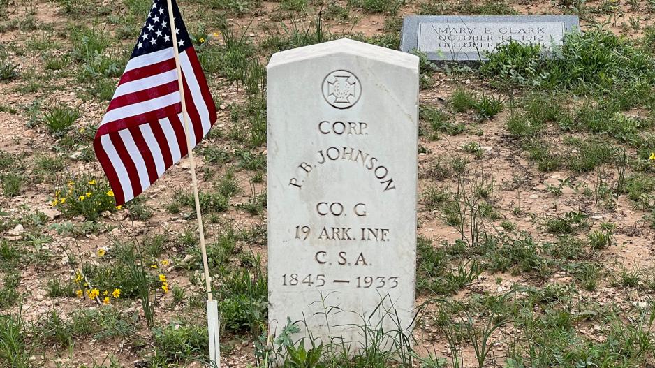 Corporal P.B. Johnson survived the Civil War in the Confederate infantry and died in 1933. He is interred at the Belvedere cemetery in San Angelo. Corporal P.B. Johnson survived the Civil War in the Confederate infantry and died in 1933. He is interred at the Belvedere cemetery in San Angelo.
