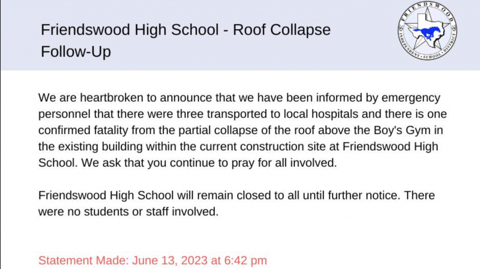 Second Statement from Friendswood ISD Second Statement from Friendswood ISD