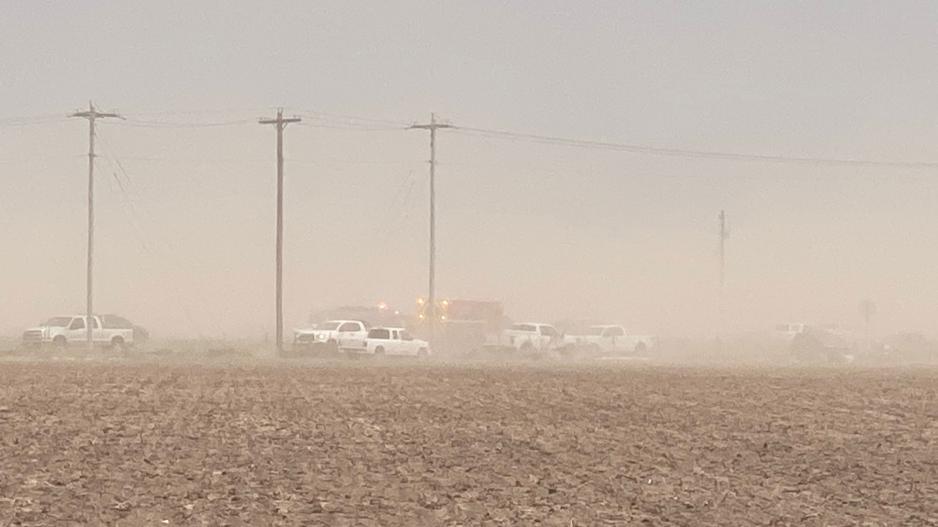 Crash scene on US 87 S during a virga dust storm on June 2, 2023. Crash scene on US 87 S during a virga dust storm on June 2, 2023.