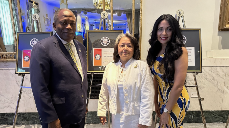 ASU President Ronnie D. Hawkins Jr., Maria Hawkins, and Dr. Flor Leos, ASU Institutional Officer for Multicultural & Community Engagement and Success Initiatives, at the Seal of Excelencia Presentation in Washington D.C. ASU President Ronnie D. Hawkins Jr., Maria Hawkins, and Dr. Flor Leos, ASU Institutional Officer for Multicultural & Community Engagement and Success Initiatives, at the Seal of Excelencia Presentation in Washington D.C.