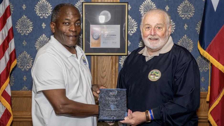 (L-R) ASU President Ronnie Hawkins Jr. and CMSgt (ret.) Tom Nurre Sr (L-R) ASU President Ronnie Hawkins Jr. and CMSgt (ret.) Tom Nurre Sr