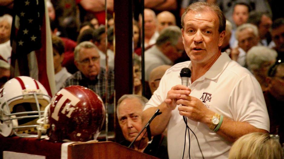 A recently hired Jimbo Fisher in San Angelo a few years ago making a presentation to the San Angelo Aggie Club. A recently hired Jimbo Fisher in San Angelo a few years ago making a presentation to the San Angelo Aggie Club.