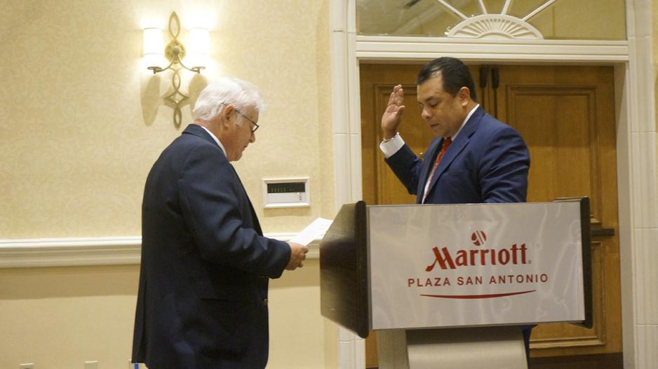 Armando Vasquez swears in his son, Tim Vasquez, as President of the Texas Police Association in 2015 Armando Vasquez swears in his son, Tim Vasquez, as President of the Texas Police Association in 2015