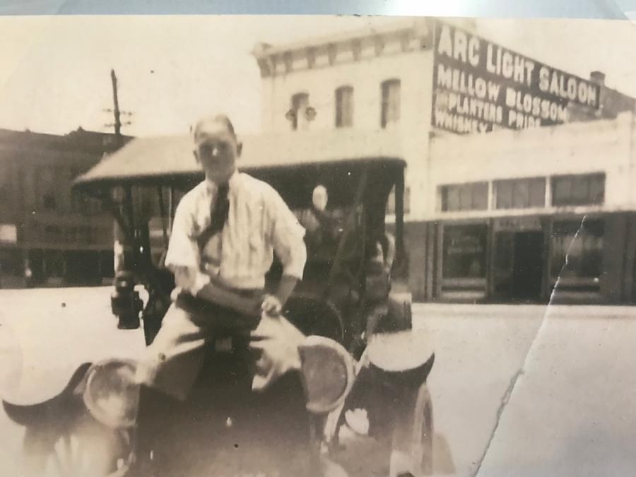 An undated photo. likely from the 1920s, 5 to 10 years after McCloskey's death. Note the painted signage on the side of the Arc Light Saloon. (Heritage Haus) An undated photo. likely from the 1920s, 5 to 10 years after McCloskey's death. Note the painted signage on the side of the Arc Light Saloon. (Heritage Haus)