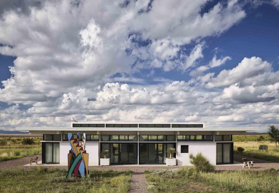The 10-acre Marfa retreat, listed for $3.7 million, features a modern, minimalist design with expansive views of the West Texas landscape. (Photo courtesy of Marfa Vista Real Estate) The 10-acre Marfa retreat, listed for $3.7 million, features a modern, minimalist design with expansive views of the West Texas landscape. (Photo courtesy of Marfa Vista Real Estate)