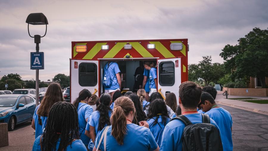 Students tour the inside of a San Angelo Fire Department ambulance during ASU’s nursing discovery camp.
