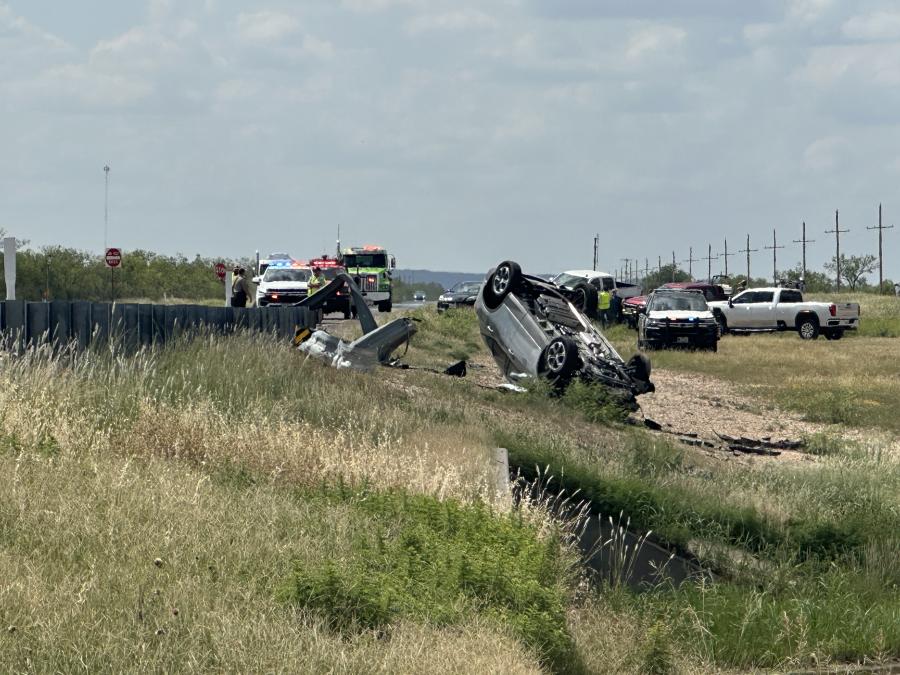 A car flipped onto its roof after slamming into a guardrail outside Carlsbad Monday afternoon. A car flipped onto its roof after slamming into a guardrail outside Carlsbad Monday afternoon.