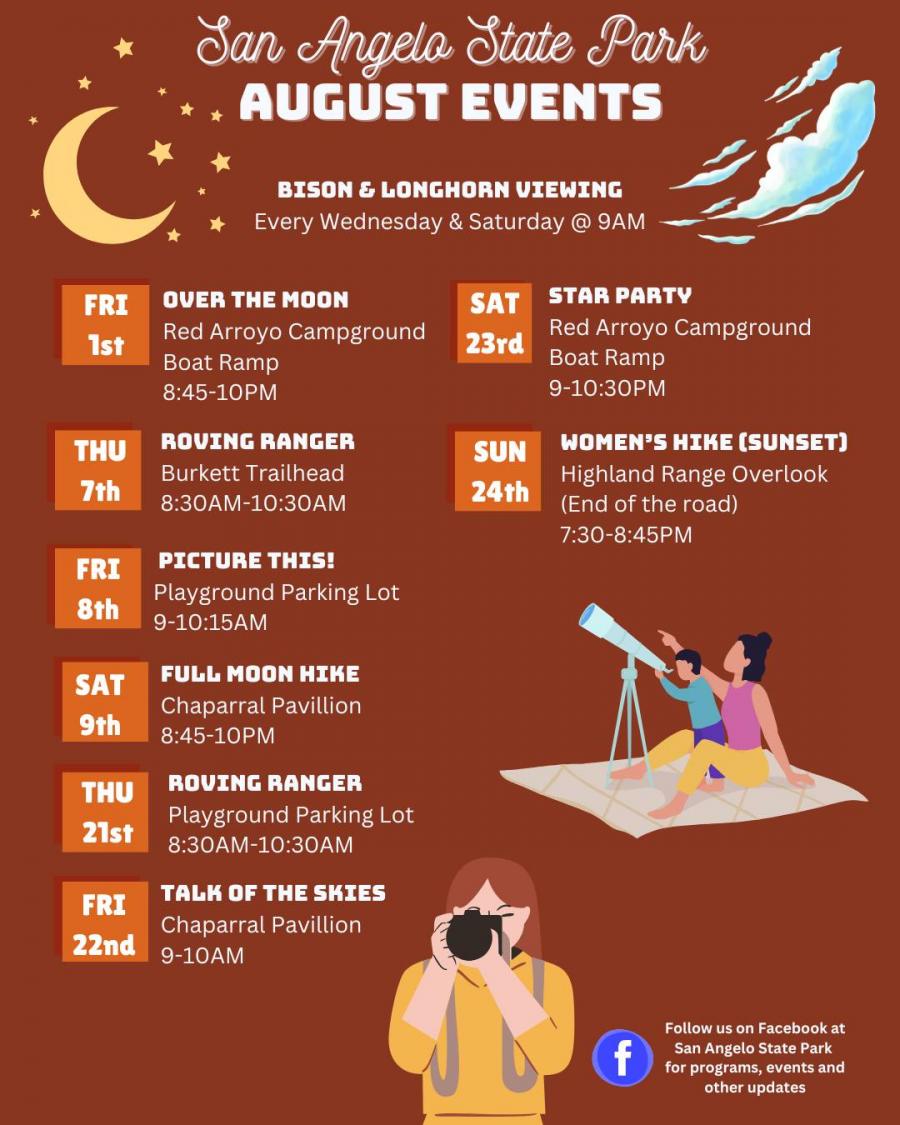 San Angelo State Park August Event Schedule