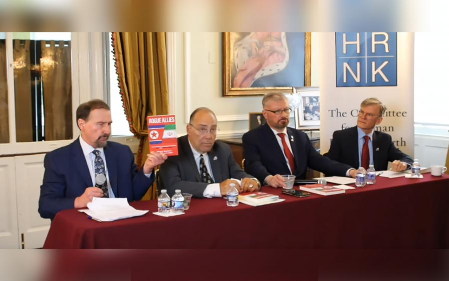 Dr. Anthony Celso (far left) and Dr. Bruce Bechtol (second from left) presenting their new book to the Committee for Human Rights in North Korea in Washington, D.C. Dr. Anthony Celso (far left) and Dr. Bruce Bechtol (second from left) presenting their new book to the Committee for Human Rights in North Korea in Washington, D.C.