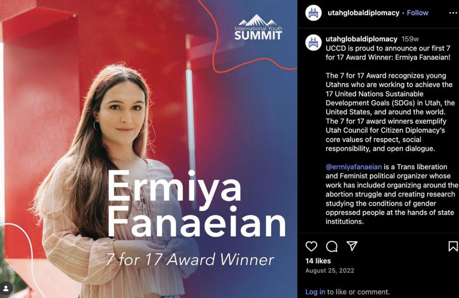 State Department & UN ties to Armed Queers SLC leader now confirmed. This is trasn-activist Ermiya Fanaeian, an award-winning trans liberation and feminist political organizer tied to a Utah trans-activist group allegedly working with a Texas group. (via @DataRepublican on X) State Department & UN ties to Armed Queers SLC leader now confirmed. This is trasn-activist Ermiya Fanaeian, an award-winning trans liberation and feminist political organizer tied to a Utah trans-activist group allegedly working with a Texas group. (via @DataRepublican on X)