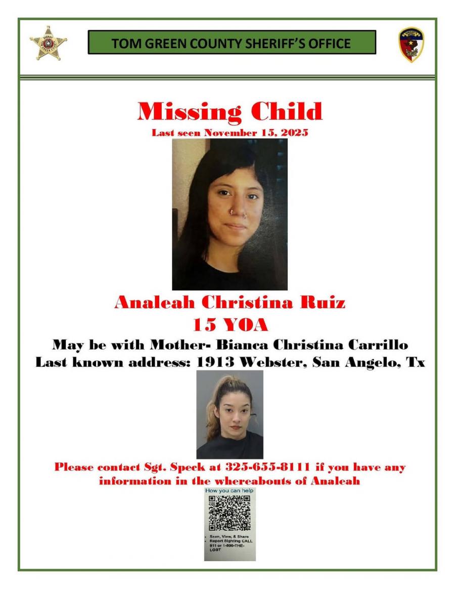 Tom Green County Sheriff’s Office Seeks Help Finding Missing 15-Year-Old