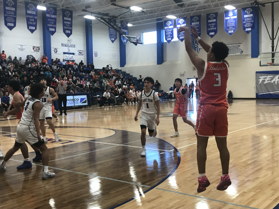 San Angelo Central's Trey Allen fires a 3-pointer in the Bobcats' win over the Lake View Chiefs in the championship game of the Doug McCutchen Tournament on Saturday, Dec. 6, 2025.