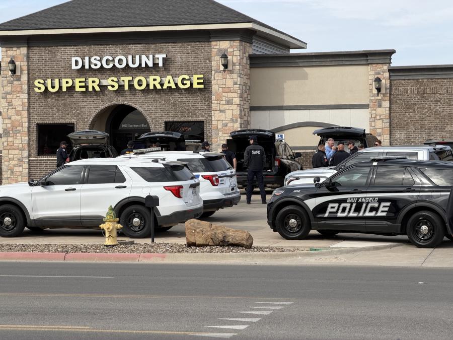 San Angelo Police Department vehicles and officers are seen across from Lamar Elementary in San Angelo on Monday, Jan. 12, 2025.