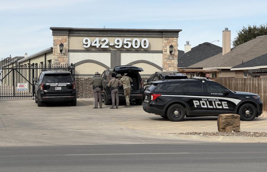 San Angelo Police Department vehicles and officers are seen across from Lamar Elementary in San Angelo on Monday, Jan. 12, 2025.