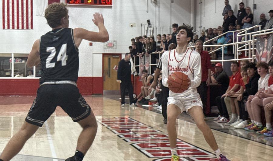Christoval's Camdin Balderas looks to make a play against Forsan during the 2025-26 season.
