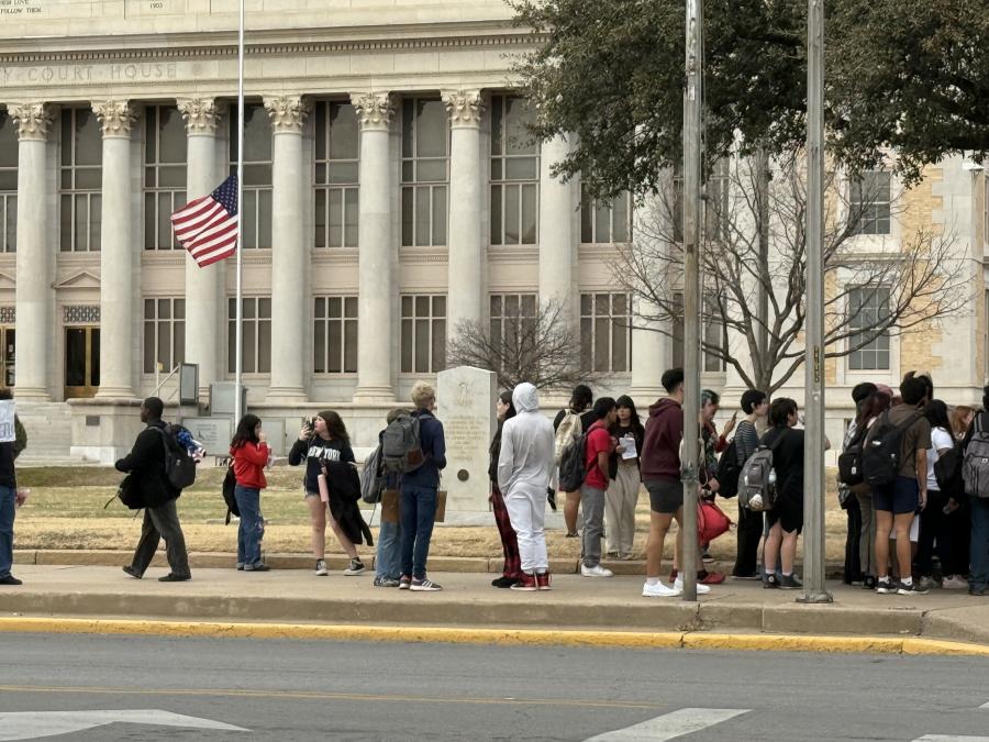 A large group of students from Central High School left campus Tuesday to protest against ICE deportations during a demonstration in downtown San Angelo.