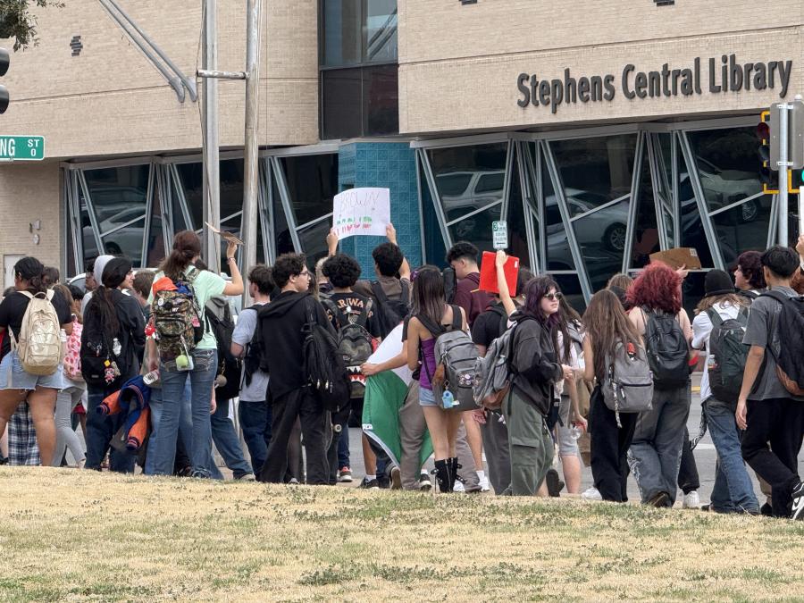 A large group of students from Central High School left campus Tuesday to protest against ICE deportations during a demonstration in downtown San Angelo.