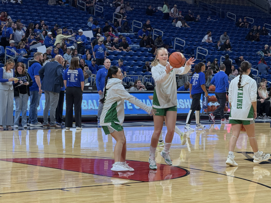 The Wall Lady Hawks warm up before their game against Central Heights in the Class 3A Division II state final Friday, March 6, 2026.
