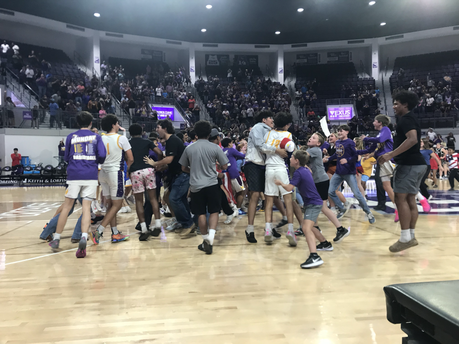 Munday's fans storm the court after their win over Water Valley in the regional final Friday, March 6, 2026.