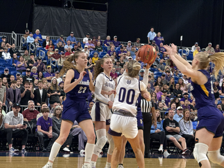 The Mason and Panhandle girls basketball teams battle in the state final Thursday, March 5, 2026, at the Alamodome in San Antonio.