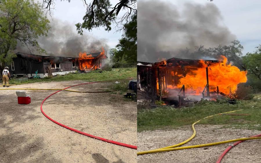 Structure fire in Tom Green County on Monday, April 13, 2026. (Left photo, taken by East Concho VFD.) (Right photo: taken by Wall VFD.)