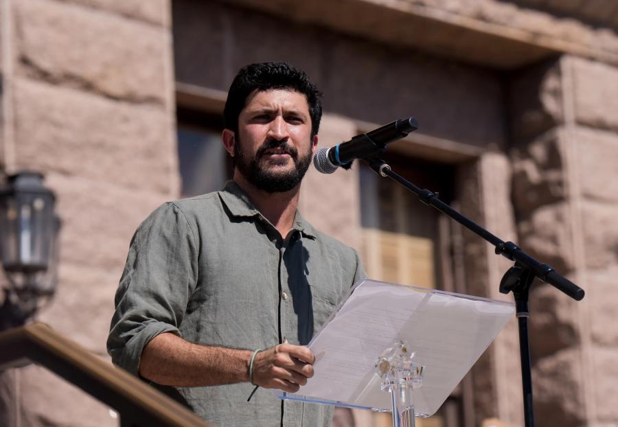 U.S. Rep. Greg Casar, D-Austin, speaks to demonstrators during the second “No Kings" protest at the Texas Capitol in Austin on Oct. 18, 2025. Eric Vryn for The Texas Tribune