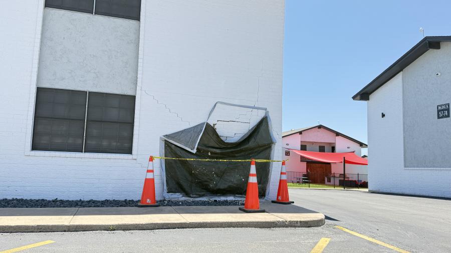 An apartment building off Arden Road was struck by a vehicle on Tuesday, May 27.