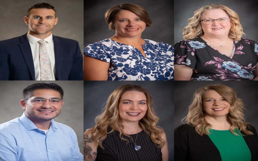 New San Angelo ISD campus leaders for the 2026-27 school year. Top row, from left: Colton Curtis, new principal at Lake View High School; Brooke Kalnbach, new principal at McGill Elementary School; Julie Key, new principal at Bowie Elementary School. Bottom row, from left: Zachary Ramirez, new principal at the district’s DAEP and PAYS campus; Dr. Nikki Parker, new associate principal at Lake View High School; Kimberly Spurgers, interim principal at Bonham Elementary School. (Catalina Peterson, new principal
