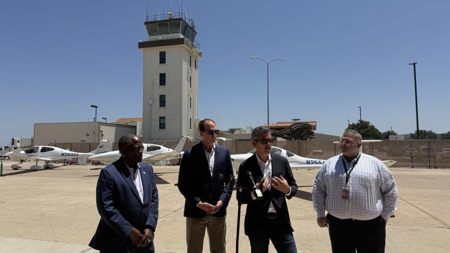 U.S. Transportation Secretary Sean Duffy visited San Angelo Regional Airport on Sunday to tour the air traffic control tower and discuss federal modernization efforts with Rep. August Pfluger and local leaders.