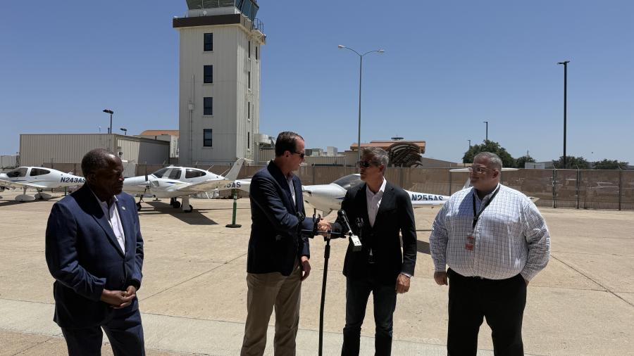 U.S. Transportation Secretary Sean Duffy visited San Angelo Regional Airport on Sunday to tour the air traffic control tower and discuss federal modernization efforts with Rep. August Pfluger and local leaders.