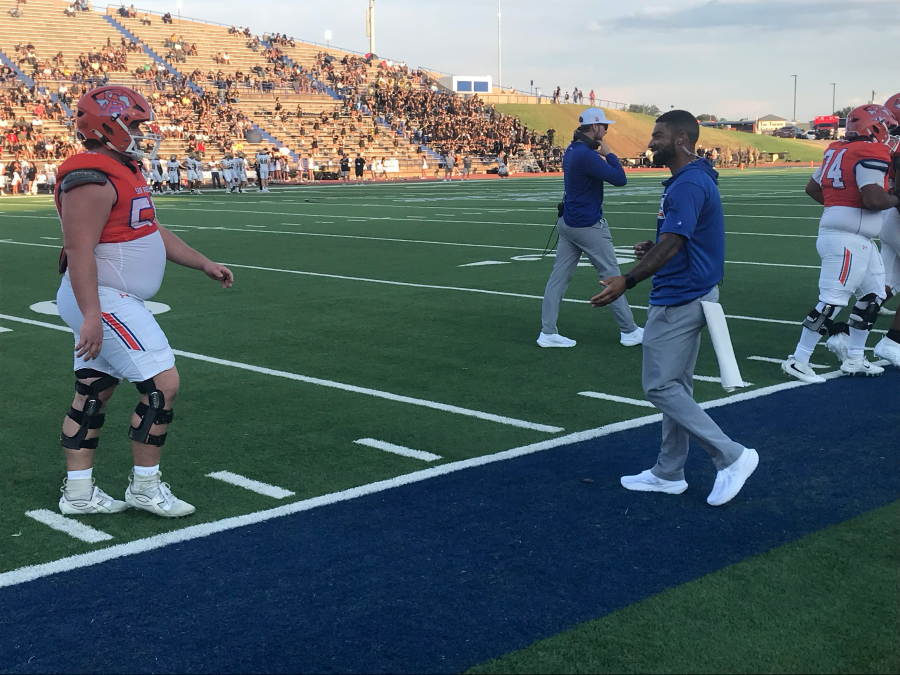 San Angelo Central's Parker Havercroft walks to the sideline after a touchdown against Abilene High on Friday, Aug. 28, 2026.