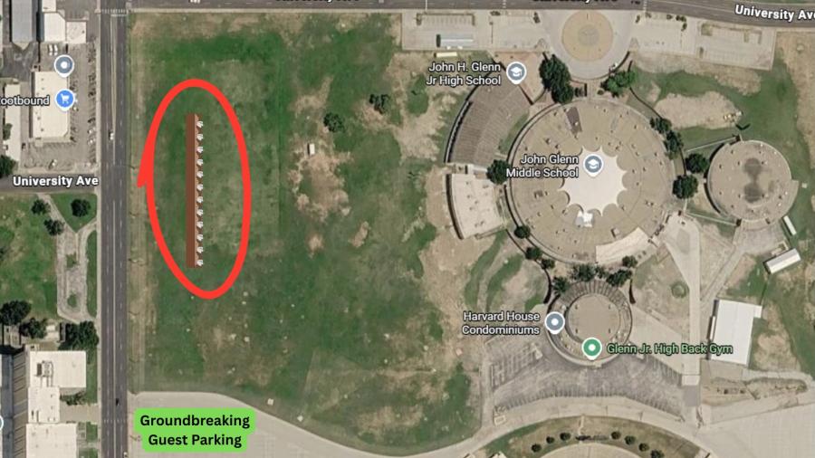 The Oct 13, 2026 groundbreaking ceremony for the all-new Glenn Middle School will be held on the west side of the old "space age" flying saucer-shaped Glenn building.