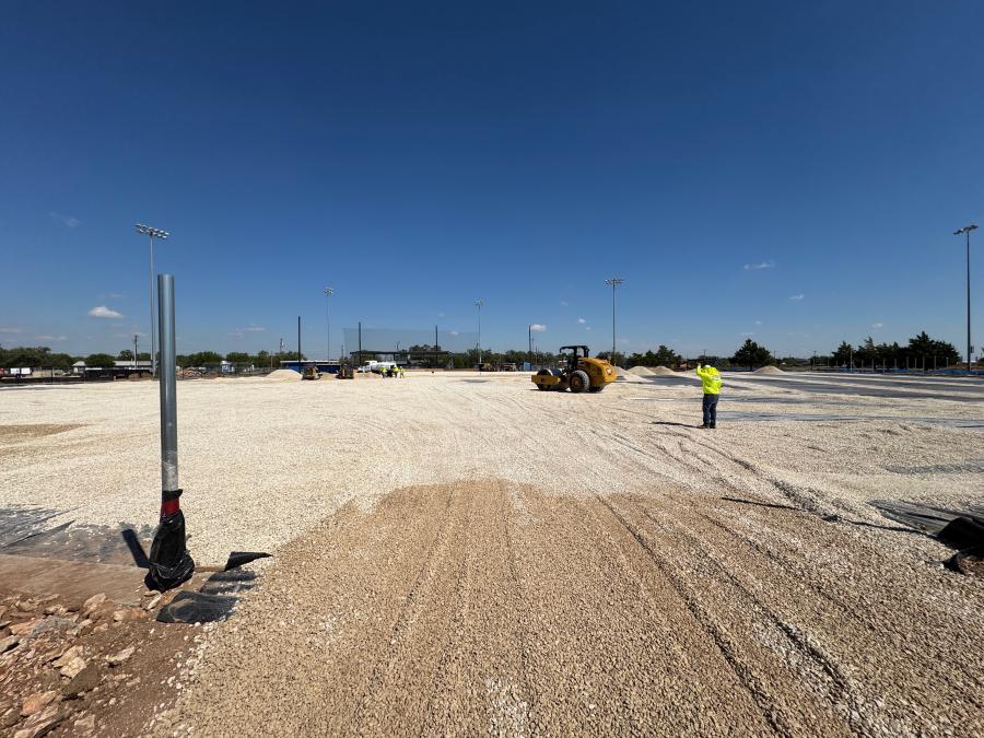 Pavement work on the underlay of the artificial turf for the boy's baseball diamond is ongoing as of Oct. 9, 2026.
