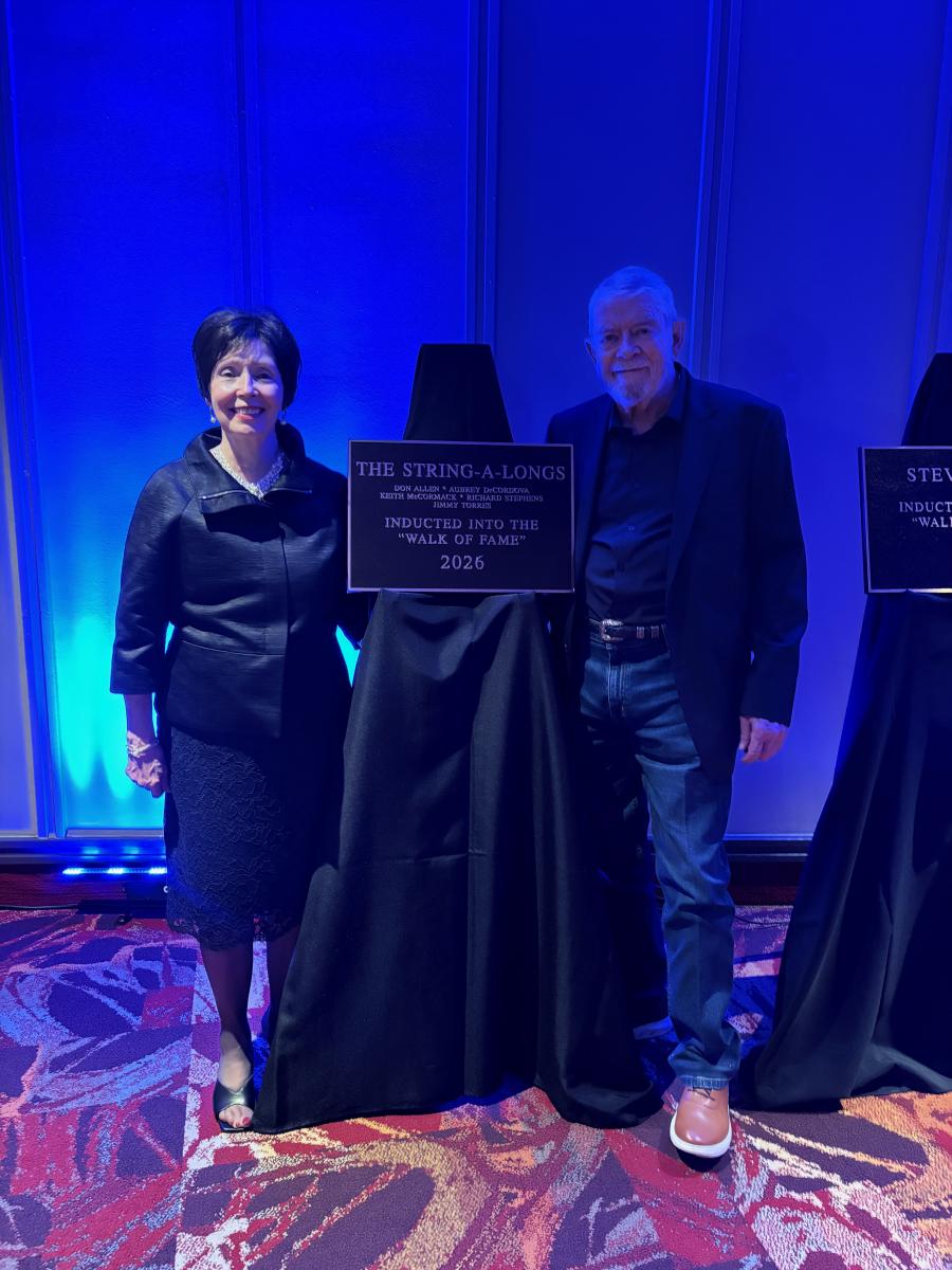 A proud wife, Cheryl left with Aubreyde Cordova right. In the middle is the String-A-Longs West Texas Walk of Fame plaque. Aubrey was inducted into the Walk of Fame on Oct. 8 in Lubbock.