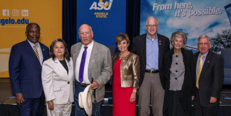 (L-R) ASU President Ronnie Hawkins Jr., Maria Hawkins, Jim Hughes, Suzanne Conaway, Congressman Mike Conaway, Joanne Powell, Stanley Mayfield