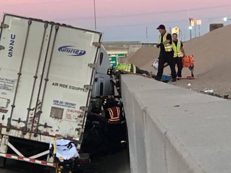18-wheeler crushes car on Houston Harte with Woman Inside