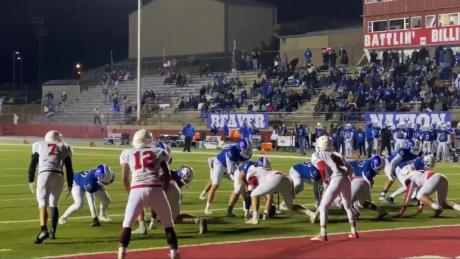 Christoval defending the goal line against Falls City during the 4th round of the 2020 Texas High School Football Playoffs