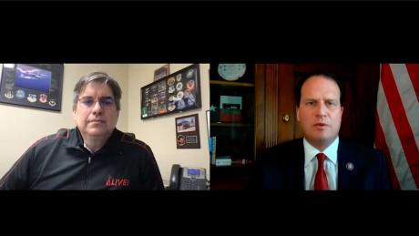 Joe Hyde (L) interviews Congressman August Pfluger (R) on Jan. 20, 2021