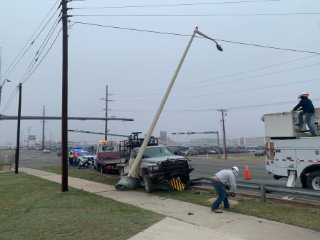 Sherwood Way Pole Guardrail Crash (LIVE! Photo/Matt Trammell)