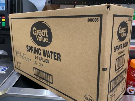 The 3-gallon case of water available at the Walmart Neighborhood Market on Sherwood Way on Thursday evening