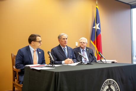 Senator Paul Bettencourt, Gov. Greg Abbott, Representative Briscoe Cain (Contributed/gov.tx.gov)